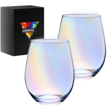 Imagem de Gnimihz Taças de vinho iridescentes sem haste para vinho tinto ou branco (conjunto de 2), 510 g, taças de vinho grandes para Cabernet, Pinot Noir, Bordeaux, Bordeaux