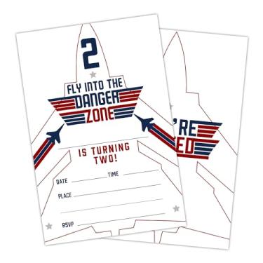 Imagem de bxtala Fighter Jet Cartão de Convites de Aniversário de 2 anos, Convites de Festa de Aniversário de 2 Anos para Meninos Meninas, Suprimentos de Celebração de Festa de Aniversário Militar, 20 Convites