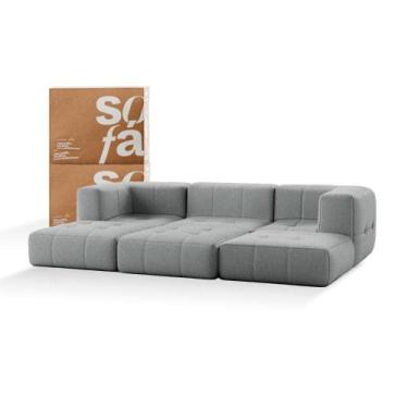 Imagem de Sofá 3 lugares Modular com 3 Apoios Puff  Sofá na Caixa em Boucle com 