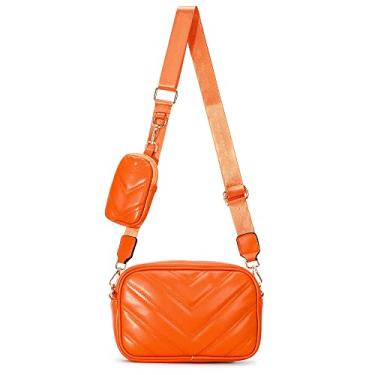 Imagem de Herald Bolsa tiracolo pequena acolchoada Chevron com bolsa de moedas, bolsa de mão feminina quadrada para câmera de instantâneo lateral e ombro lateral 2 tamanhos, Laranja