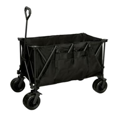 Imagem de carroça Carrinho de acampamento com rodas, vagão utilitário dobrável para mercearia com bolso lateral, vagão para praia, design ultracompacto dobrável