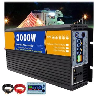 Imagem de Inversor de energia de onda senoidal pura de 3000/5000 W Watt atualizado 12 V 24 V 48 V 60 V 72 V DC para 110 V 220 V AC Conversor de carro para adaptador de tomada com display LCD,3000w,48V to 220V