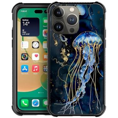 Imagem de Goodsprout Capa compatível com iPhone 13 Pro Max, azul profundo, água-viva, oceano, design incrível, à prova de choque, antiarranhões, capa traseira rígida de policarbonato para iPhone 13 Pro Max