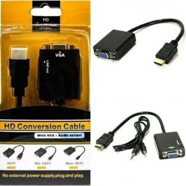 Imagem de Cabo Adaptador Conversor Hdmi Para Vga Com Saída P2 De Áudio - Genéric