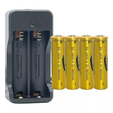 Imagem de Kit Carregador Duplo Bivolt + 4 Baterias 18650 4,2V 9800Mah - HZ