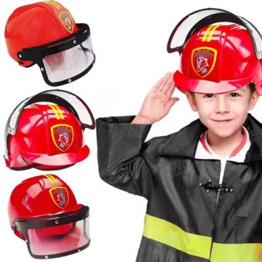 Imagem de Capacete Bombeiro Infantil Resgate Brinquedo Fantasia Viseira Articula