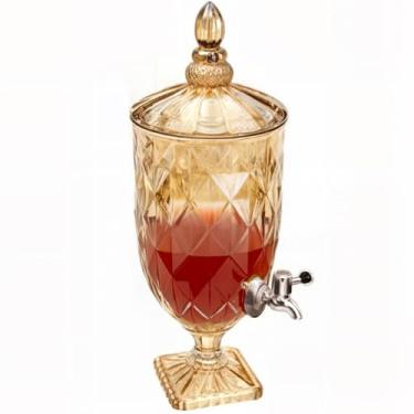 Imagem de 123 Útil, Jarra Suqueira de Vidro 5 Litros Ambar 52cm Torneira Tampa Dispenser Diamante Cristal Diamond