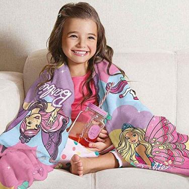 Imagem de Manta Fleece de Sofá Solteiro Estampada Barbie Reinos Mágicos 1,25m x 1,50m Com 1 peça - Produto Importado