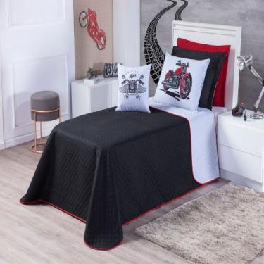 Imagem de Cobre Leito Solteiro Moto Rider Preto e Branco Enxovais Aquarela 5 peç
