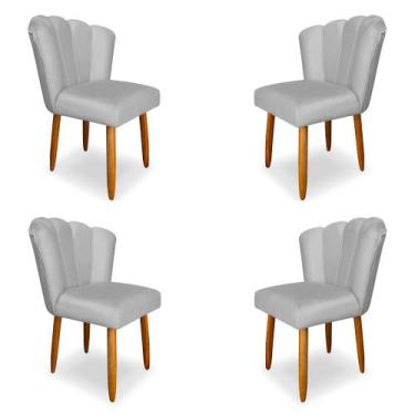 Imagem de Kit 4 Cadeiras de Jantar Pétala Estofada Pés Palito Veludo Cinza - Mon
