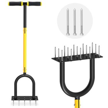 Imagem de Coopvivi Aerador manual de gramado - Ferramenta de alívio de solo compactada com 15 pontas de aço, aerador de jardim resistente para jardim de grama com acabamento à prova de ferrugem e montagem