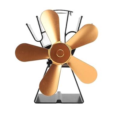 Imagem de Ventilador de Fogão a Lenha 5 Lâminas, Ventilador de Lareira a Calor Sem Liga Elétrica e de Alumínio Camping Leve Ventilador para o Fogão a Lenha Queimador Com Termômetro, (GOLD)