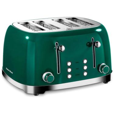 Imagem de Torradeira Elétrica Retrô 4 Fatias em Aço Inoxidável com 6 Níveis de Tostagem e Slot Extremamente largo, 800W, Roter Mond, Verde