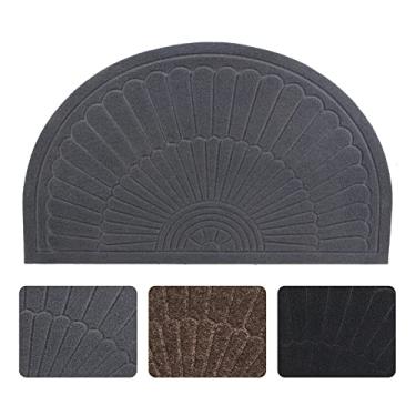 Imagem de Linfevisi Tapete de porta cinza meio círculo para entrada interna tapetes de boas-vindas para porta da frente capacho pequeno meio redondo capacho externo borracha traseira meia lua tapetes antiderrapante para entrada pátio 45,7 x 76,5 cm