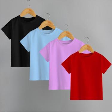 Imagem de Kit Com 4 Camisetas Infantil Unissex Básica Lisa Tecido Premium 100% A