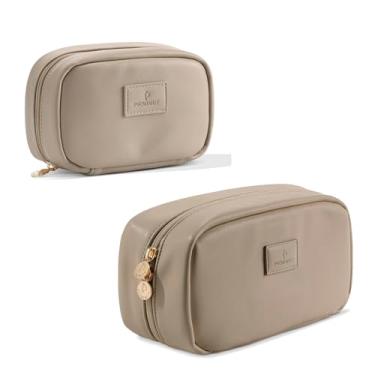 Imagem de Pocmimut Bolsa de maquiagem de couro PU, bolsa de maquiagem para viagem, bolsa de maquiagem plana aberta para bolsa, bolsa de maquiagem para mulheres, Damasco, Small+Large