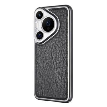 Imagem de LTLMYDAM Capa fina para Huawei Pura 70 Ultra/70 Pro/70 Pro+/70, capa de telefone de couro galvanizado de luxo leve com borda dourada proteção contra quedas, preta, 70 Pro+