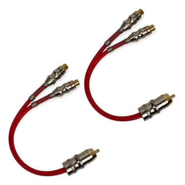 Imagem de Kit 2 cabo Y rca blindado vermelho 2 femea 1 machos e-tech para som automotivo
