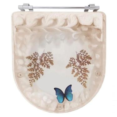 Imagem de Tampa De Vaso Acrílico Bege C/Borboleta Azul P/Incepa