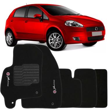 Imagem de Jogo de Tapete Automotivo Carpete Fiat Punto 2007 à 2012 Soft Logo Bordado Preto 5 Peças