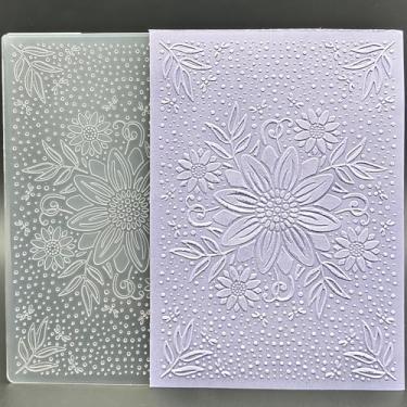 Imagem de Pasta de plástico em relevo, tamanho A6, papel floral, artesanato, impressões texturizadas de plástico para fazer cartões, scrapbooking
