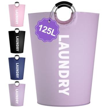 Imagem de IHOMAGIC Cesto de roupa suja supergrande com alças, cesto de roupa suja dobrável de 125L, cesto de roupa suja autônomo em tecido Oxford 600D, cesto de armazenamento robusto para família, casa de