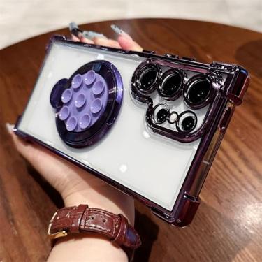Imagem de Capa de celular com suporte magnético transparente chapeado para Samsung S22 FE S23 Plus S24 Ultra Cute Ventosa Air Bag Cover, Roxo, para Galaxy S23