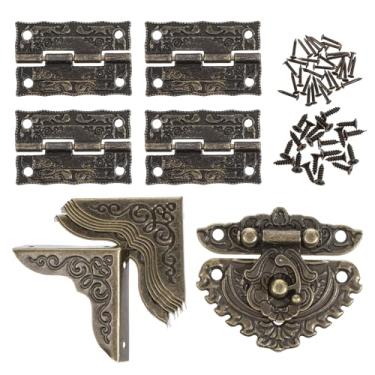 Imagem de Dobradiças de latão antigas gravadas para caixas de madeira e protetores de canto dobradiças de caixa de joias dobradiças de gancho direito dobradiças decorativas para armário de artesanato caixa de