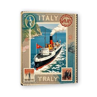 Imagem de Impressão em tela de navio a vapor italiano vintage italiano italiano italiano - Carimbo de papel envelhecido 30 x 39 cm