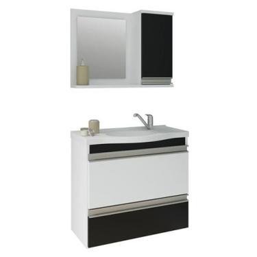 Imagem de Gabinete de Banheiro com Cuba e Espelheira Grecia 65cm Branco/Preto - 