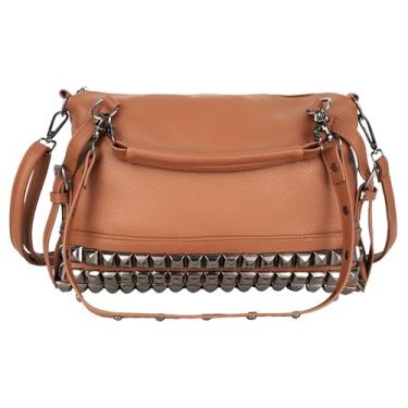 Imagem de ZLM BAG US Bolsa feminina punk rebite Hobo grande bolsa transversal de couro com alça superior, Marrom, One Size