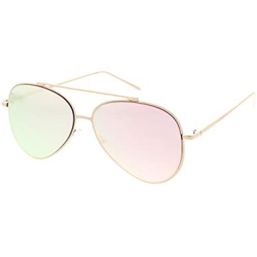 Imagem de Óculos de sol aviador grandes espelhados para mulheres com lente espelhada plana 58 mm, Gold / Pink Mirror, One Size