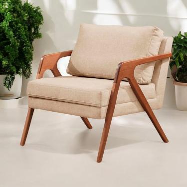 Imagem de Poltrona De Sala Escritório Base em Madeira Decorativa Mona