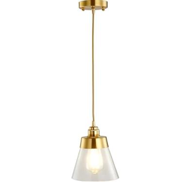 Imagem de Lywins® Luminária pendente nórdica moderna de vidro cobre dourado E27 luminária suspensa para sala de jantar cozinha ilha iluminação decoração moderna pingente luz de cristal