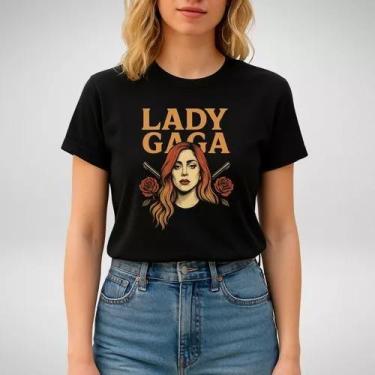 Imagem de Camiseta Feminina Lady Gaga Blusa Camisa - Loja Dinka, G, Preto