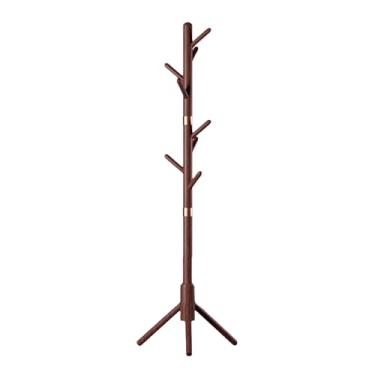 Imagem de PEKJI Cabide de madeira com 8 ganchos em pé cabideiro de roupas portátil cabide de casaco com economia de espaço fácil montagem