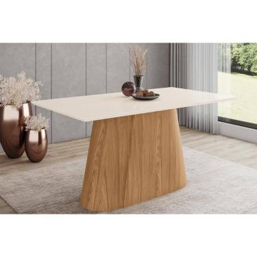 Imagem de Mesa de Sala Jantar Olivia SC119 c/ Tampo Madeirado Reto 160x90cm Nature/Off White - Henn