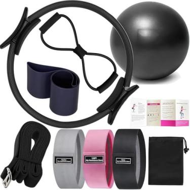 Imagem de Kit de anéis de pilates para mulheres, exercícios domésticos, melhores kits essenciais de pilates, conjuntos de equipamentos, acessórios, anel mágico, faixas de bumbum, glúteos, bola de ioga, 25 cm