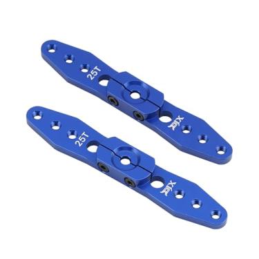 Imagem de DJX 2Pack 25T Double Servo Horn Steering Arm 70mm Long for Airplane Futaba Savox Power Motor 1/8 1/10 RC Car Boat Airplane (Blue)