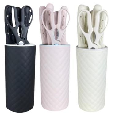 Imagem de Faqueiro Luxuoso com Lâminas Afiadas e Cabo Estofado – Kit 7 Peças com Cores Elegantes para Sua Cozinha, incluindo suporte, tesoura multiuso premium (PRETO)