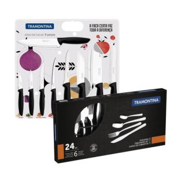 Imagem de Kit talheres buzios 24 pecas + faqueiro 09 pecas preto - Tramontina