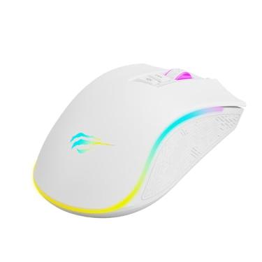 Imagem de Mouse Gamer Havit MS1034 White, USB, RGB, 7 Botões, Programação de Macros, Design Ergonômico, Até 7200 DPI, Branco