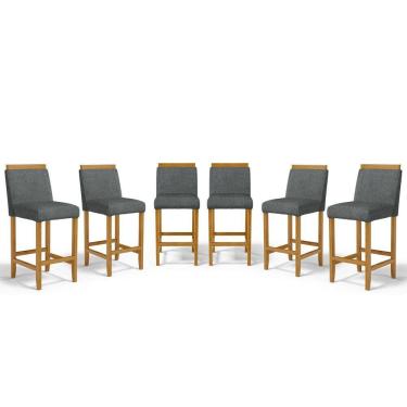 Imagem de Kit Com 6 Banquetas Eloá Madeira Maciça Assento Estofado Para Bancada