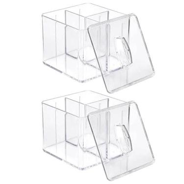 Imagem de Kit 2 Organizadores de Maquiagens com Tampa 3 Divisórias Dello Acrílico Cristal Porta Cotonete Algodão