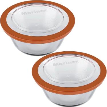 Imagem de 2 Tigelas Redondas de Vidro com Tampa 2,4L Transparente Pote Refratário Facilita Marinex