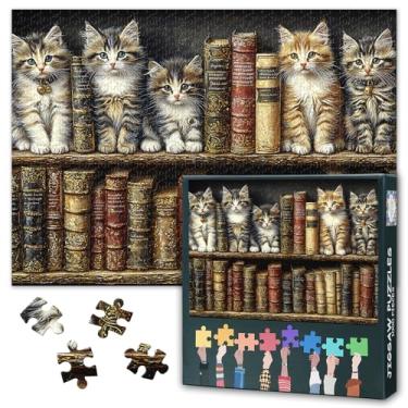 Imagem de Puzzles for Adults 1000 Pieces, Cute Kittens Jigsaw Puzzles, Bookshelf Puzzle, Antique Books Jigsaw Puzzle, Educational Fun Games or Toys for Elders Friends 20X27 INCH