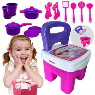 Imagem de Cadeirinha Infantil Brinquedo Educativo Pedagógico + Blocos de Montar Kit Utensílio Cozinha Presente Criança 3 4 Anos Menina Menino Natal Dia das Crianças Aniversário (Rosa)