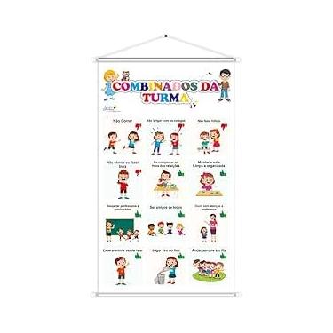 Imagem de Banner Combinados da Turma Educativo Pedagógico Escolar Didático 60cm x100cm Impressão Digital Lona 280g