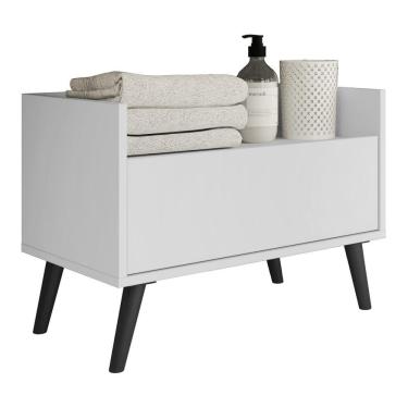 Imagem de Gabinete Balcão Banheiro 80 Cm C/ Pés Retrô Branco/preto