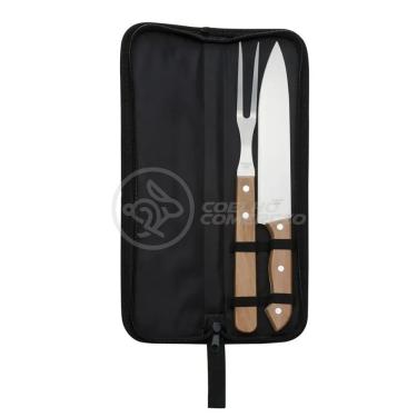 Imagem de Kit Churrasco 2Pçs Inox Faca E Garfo 13" + Capa De Proteção